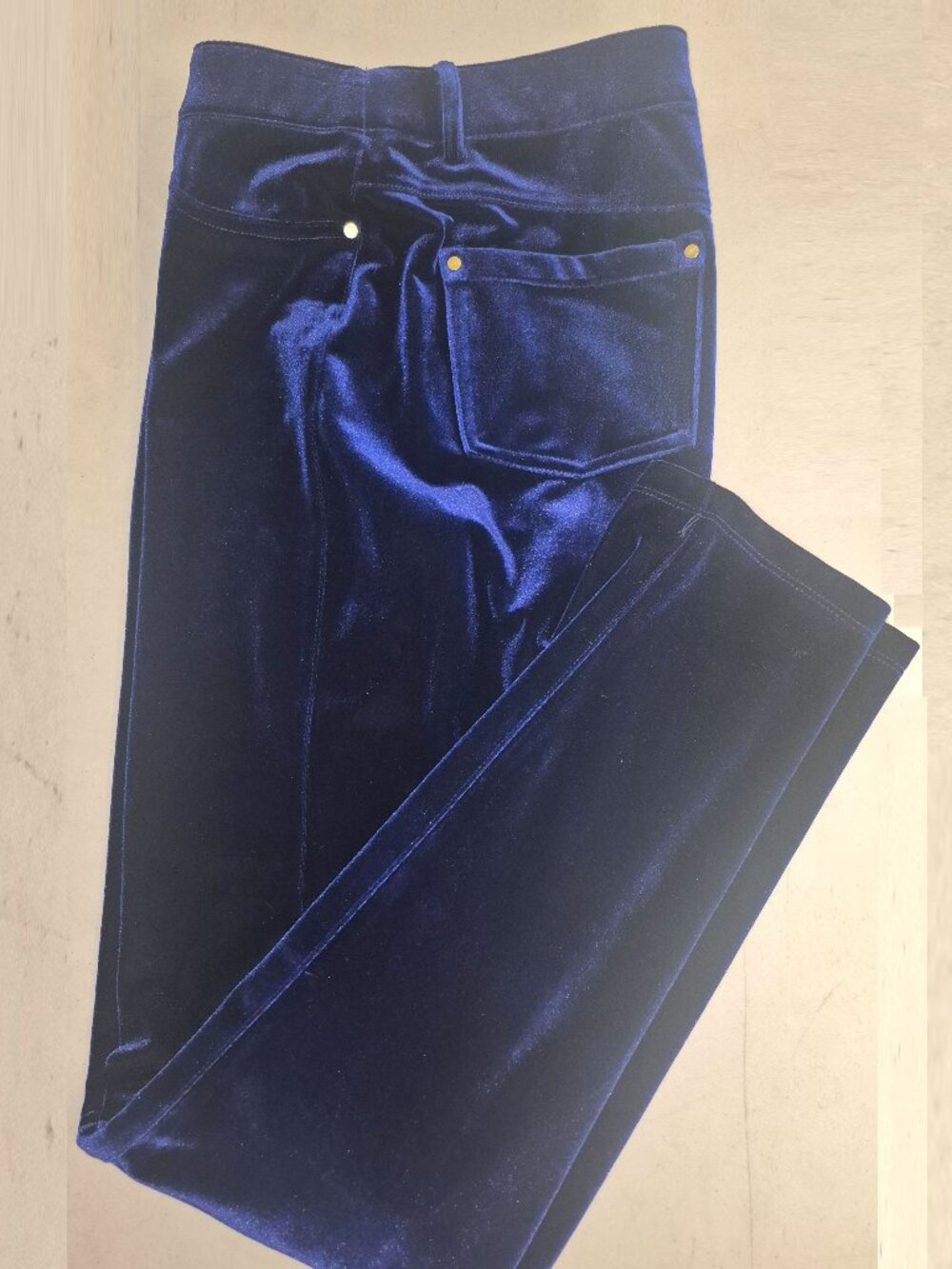 INC stretch jeans, Dark Blue crushed velvet, silver buttons, 5-pockets, size 16